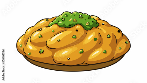 A chunky textured relish filled with minced garlic parsley and oregano creating a bold and tangy flavor.  on white background . Cartoon Vector.