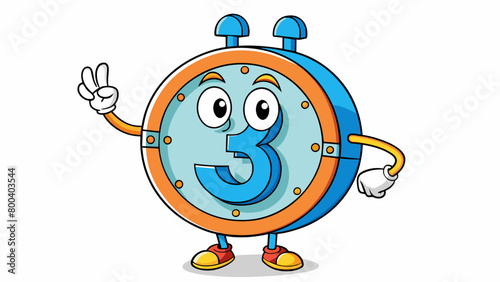 A circular timer with large bold numbers and three long thin arms extending from the center. The arms can be moved to track seconds minutes and hours.. Cartoon Vector.