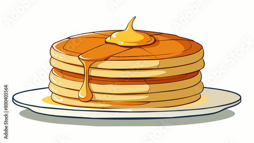 A clear light syrup that cascades down the sides of a stack of pancakes leaving behind a faint but pleasant scent of caramelized sugar.  on white. Cartoon Vector.
