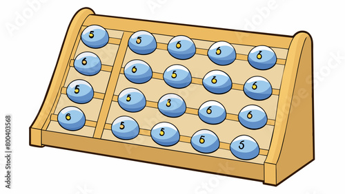 A clothcovered wooden frame with 15 numbered holes for the balls to be p in. The cloth is a smooth soft material that protects the balls from. Cartoon Vector. photo