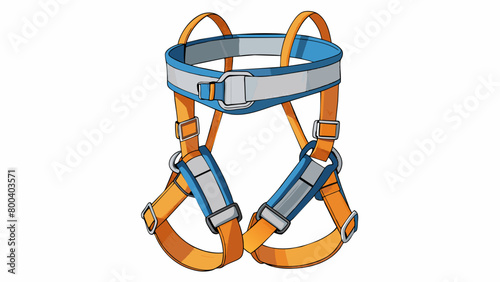 A climbing harness is a complex web of ss buckles and loops that wraps around a persons waist and legs. It is made of durable materials like nylon and. Cartoon Vector.
