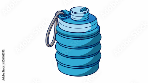 A collapsible water bottle made of silicone perfect for outdoor activities. It can be rolled up when empty making it easy to store in a bag or. Cartoon Vector.