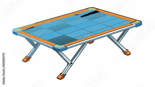 A compact foldable board made of sy plastic equipped with adjustable metal legs and a textured surface for comfortable footing.  on white. Cartoon Vector.