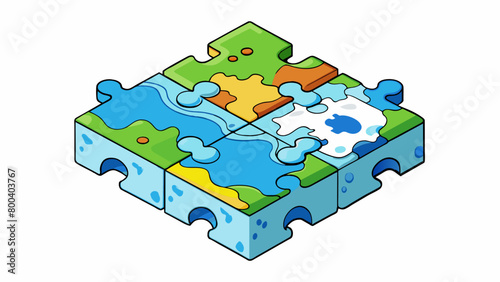 A complex puzzle with interconnecting pieces where the landmasses seem to fit together like a jigsaw. The edges are marked by vast bodies of water and. Cartoon Vector.