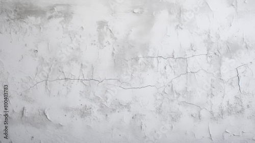 A detailed shot of a textured white wall showing the natural aging process with cracks and peeling paint photo