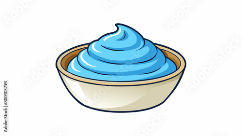 A creamy pale blue dressing with a thick and chunky consistency. It has a bold savory flavor with a tangy kick making it a perfect complement to hot. Cartoon Vector.