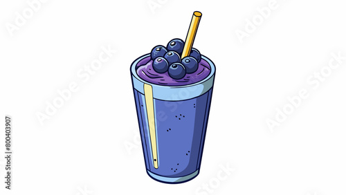 A dark blue smoothie made with frozen blueberries milk and a hint of honey. It has a thick creamy texture and a rich deep purple color.  on white. Cartoon Vector.