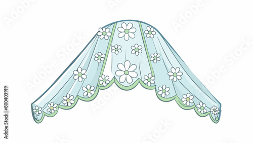 A delicate lace veil intricately patterned with small white flowers. The fabric is soft and giving off a subtle yet alluring fragrance. When worn it. Cartoon Vector.