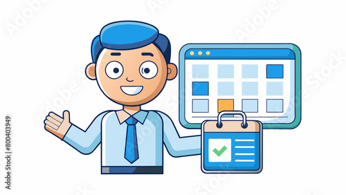 A digital avatar displayed on a screen with a friendly face and animated gestures. It can interact through both voice and text providing assistance. Cartoon Vector.