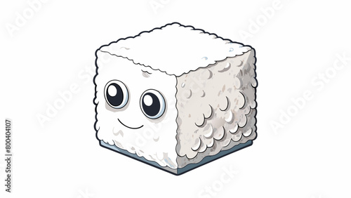 A fluffy white cube with a slightly crispy exterior and a meltinyourmouth center.  on white background . Cartoon Vector.