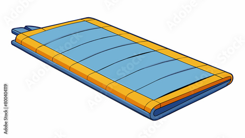 A foldable portable mat made of lightweight foam and covered in a durable nylon fabric great for taking on the go and using for stretching and warmup. Cartoon Vector.