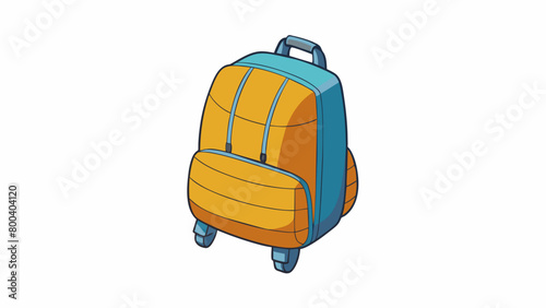 A foldable backpack made with lightweight nylon material. It can be easily rolled up and stored in a small pouch making it the ideal travel companion. Cartoon Vector.