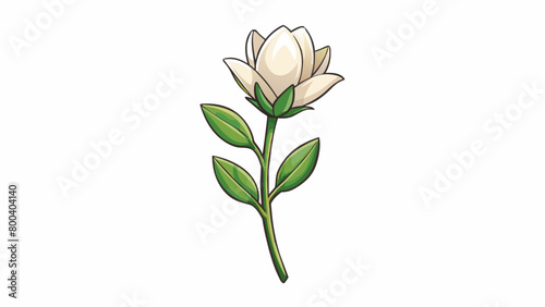 A fragrant flower with delicate white petals that form a tight . Its stem is slender and graceful adorned with small ovalshaped leaves and a few tiny. Cartoon Vector.