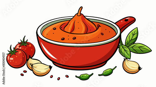 A fragrant robust red sauce made from fresh vinerid tomatoes minced garlic and a variety of es like black pepper red chili flakes and parsley.  on. Cartoon Vector.