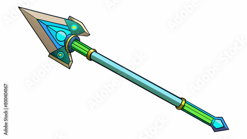 A futuristic arrow with a hightech design its metallic shaft is adorned with glowing blue and green lights and its sharp pointed tip is made of an. Cartoon Vector.