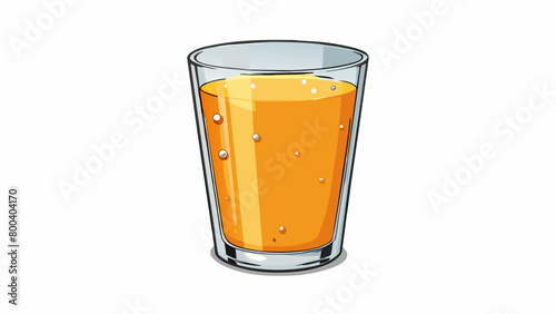 A freshly squeezed glass of orange juice featuring a light orange color and small pulpy bits floating in it.  on white background . Cartoon Vector.