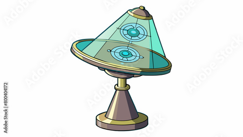 A futuristic metallic lamp with glowing symbols etched into its surface. When activated it projects holographic images and can conjure up illusions. Cartoon Vector.