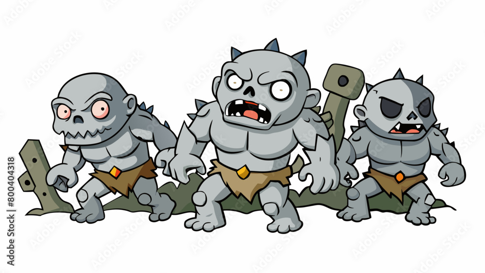 A group of humanoid monsters with grey skin and jagged broken teeth stumbling through a dark forest. As they move pieces of and tissue fall from their. Cartoon Vector. A group of humanoid monsters with grey skin and jagged broken teeth stumbling through a dark forest. As they move pieces of and tissue fall from their. Cartoon Vector.