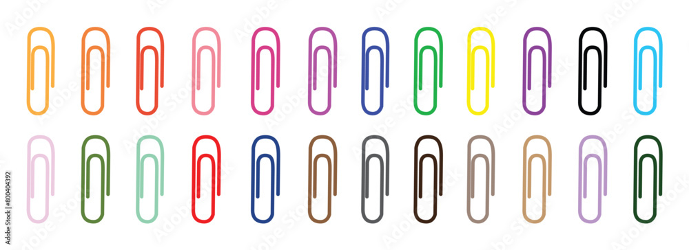 Colored paper clip isolated vector image set against a white background.