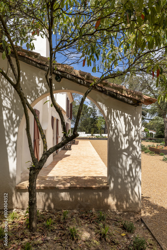 Gardens with trees on a farm with terracotta floors and tiles of the same material photo