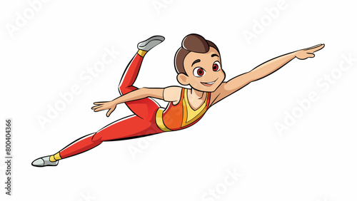A gymnast stands on the floor mat their body twisted and contorted as they perform a series of tumbling passes displaying their coordination and. Cartoon Vector.