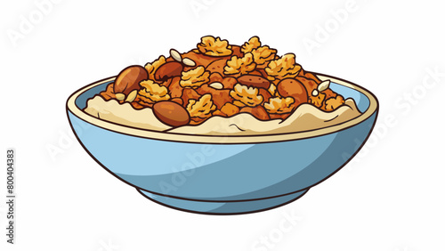 A handful of granola with a sweet and savory blend of flavors including hints of cinnamon and honey perfect for topping on yogurt or oatmeal.  on. Cartoon Vector.
