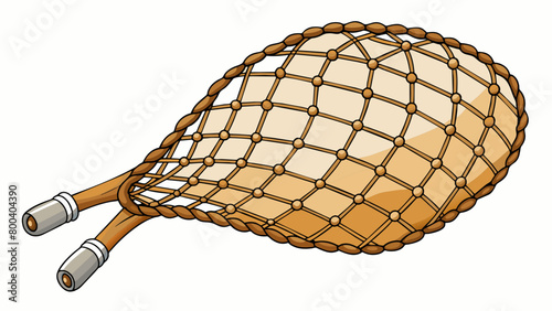 A handwoven gill net with a series of small knots tied throughout creating a series of pockets to fish. The net is usually several feet wide and hung. Cartoon Vector.