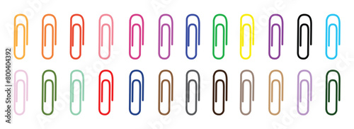 Colored paper clip isolated vector image set against a white background.