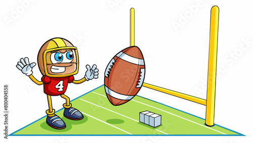 A kicker takes a few steps back eyes fixed on the yellow goal posts in the distance. The ball rests on a tee as the crowd falls silent in. Cartoon Vector.