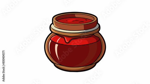 A jar of thick dark brown oil with a slight red hue. Its aroma is intense and woody with hints of earthy notes. It has a strong and peppery taste and. Cartoon Vector.