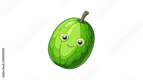 A juicy green fruit with a distinctive oblong shape and a leafy green stem. Its skin is slightly bumpy and its is slightly tart yet still refreshing.. Cartoon Vector.