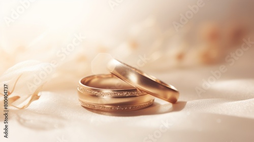 Two beautiful wedding rings laying gently on a silk surface exemplify love, commitment, and the bond of marriage