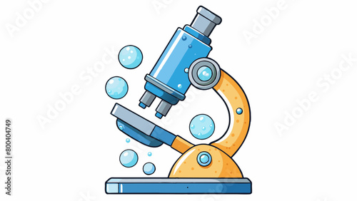 A large sophisticated microscope with multiple s and dials for precise adjustment. The object under examination is a droplet of water magnified to. Cartoon Vector.