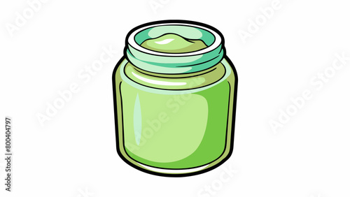 A light greencolored oil contained in a glass jar with a light and smooth texture. It has a fresh herbaceous scent and when chilled solidifies into a. Cartoon Vector. photo