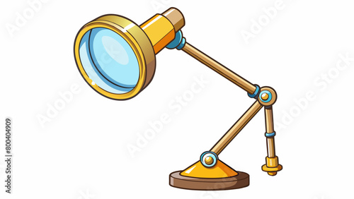 A magnifying glass attached to a lamp commonly used by artists and jewelers. The lens is circular and mounted onto a flexible arm allowing it to be. Cartoon Vector.