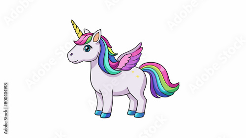 A majestic unicorn costume with a rainbowcolored mane and tail glittery wings and a horn. It is made with a shiny shimmery fabric and includes a. Cartoon Vector.
