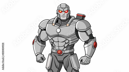 A man with a metallic exoskeleton covering his body giving him enhanced strength and durability. The exoskeleton is equipped with various gadgets and. Cartoon Vector.