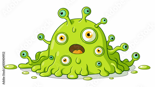 A massive oozing blob of slime with multiple eyes and mouths covering its body. Its tentacles writhe and lash out at nearby objects leaving a trail of. Cartoon Vector.