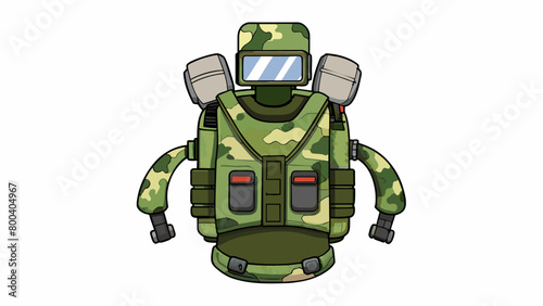 A militarygrade jetpack designed for tactical missions. It is equipped with camouflage fabric and can be controlled with a wristmounted device. It. Cartoon Vector.