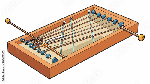 A more complicated instrument is made up of thin metal wires stretched over a wooden frame. By plucking the wires and pressing down on different. Cartoon Vector.