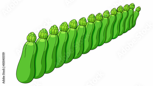 A of long slender vegetables with a bright green hue and a bumpy texture along the length resembling a row of tiny hills. on white background . Cartoon Vector.
