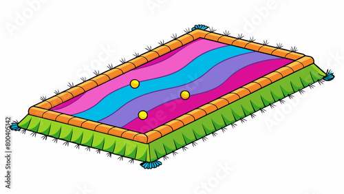 A multicolored gy carpet that adds a playful and whimsical touch to a space with its long fluffy strands begging to be walked or rolled around on. . Cartoon Vector.