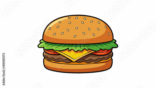 A mouthwatering burger with a perfectly grilled beef patty topped with lettuce tomato and melted cheese. The meat is juicy and cooked just enough to. Cartoon Vector.