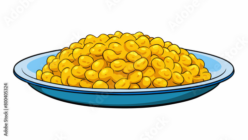A plate of hearty yellow grains that are cooked until tender and then lightly fried to create a crispy exterior. The inside remains soft providing a. Cartoon Vector.