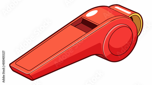 A plastic referee whistle with a short thin tube and a rounded top. Its bright red color and shrill sound make it easily recognizable and perfect for. Cartoon Vector.
