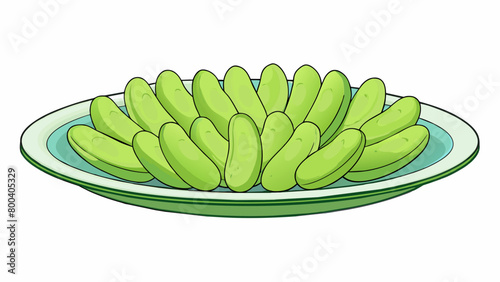 Wallpaper Mural A plate of long and thin pods each containing several plump pale green seeds. Their smooth surface is interrupted by a small visible seam where the. Cartoon Vector. Torontodigital.ca