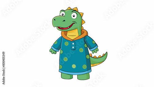A playful dinosaur design covers this smock with soft feltlike material for an added texture. It has threequarter length sleeves and a velcro closure. Cartoon Vector. photo