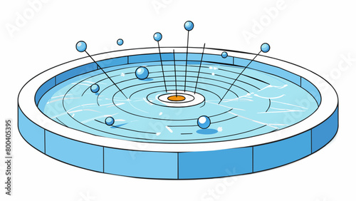 A pool of water with ripples spreading out from a central point. The waves intersect and interfere with each other representing quantum interference a. Cartoon Vector.