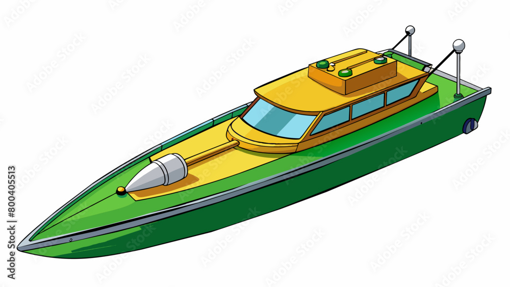 A remotecontrolled model yacht measuring a few feet in length with a realistic looking rudder and propeller at the back. The hull is painted a deep. Cartoon Vector. A remotecontrolled model yacht measuring a few feet in length with a realistic looking rudder and propeller at the back. The hull is painted a deep. Cartoon Vector.