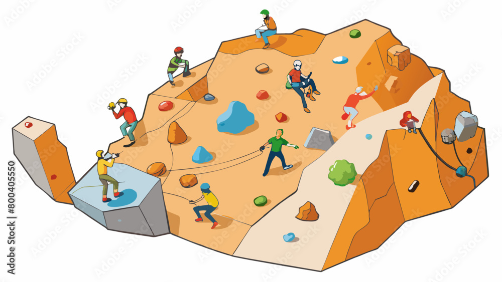A rock climbing mecca dotted with boulders of all shapes and sizes attracting adventurous climbers from all over the world. on white background . Cartoon Vector. A rock climbing mecca dotted with boulders of all shapes and sizes attracting adventurous climbers from all over the world. on white background . Cartoon Vector.